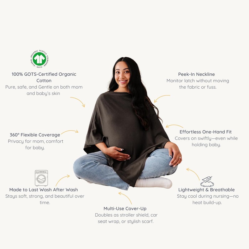 MakeMake Organics Knit Breathable Nursing Cover Up for Breastfeeding - Soft GOTS Certified Organic Cotton Breastfeeding Cover Up for Women - Privacy Feature, Gray - Image 5